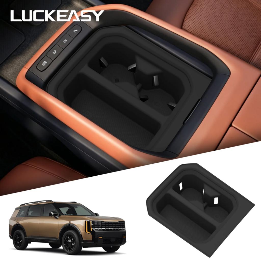 LUCKEASY for Kia Telluride 2027 Base LX Trim Full Coverage Center Console Cup Holder Storage Tray Silicone Car Accessories Black