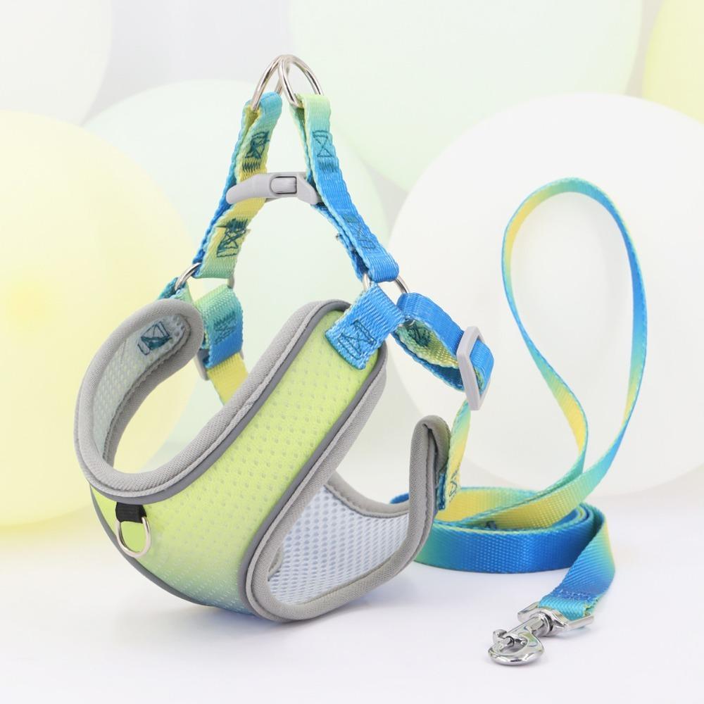 With Reflective Strap Dog Chest Back Dog Leash Gradient Color Dog Walking Leash  Puppy
