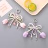 Ins Style Tulip Flower Keychain Sweet Bow Beaded Keyring Bag Pendant Earphone Case Hanging Decoration For Girls Gift