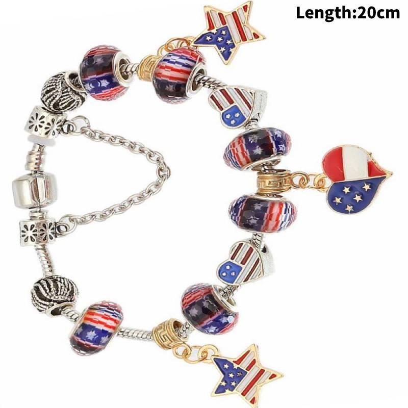 

Charming Diy American Flag Bracelets With Metal Drip Oil Adornments For Summer Celebrations 20cm(Length)