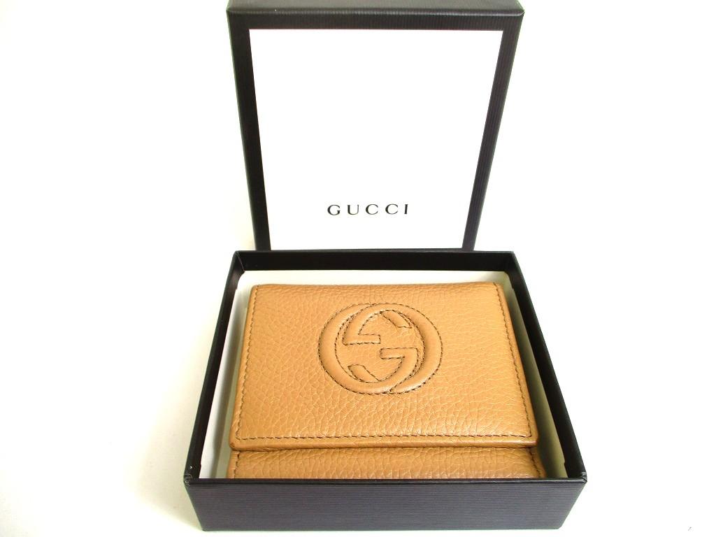 Authentic GUCCI Soho Interlocking G Beige Leather Trifold Wallet Purse #b102  Open Box
