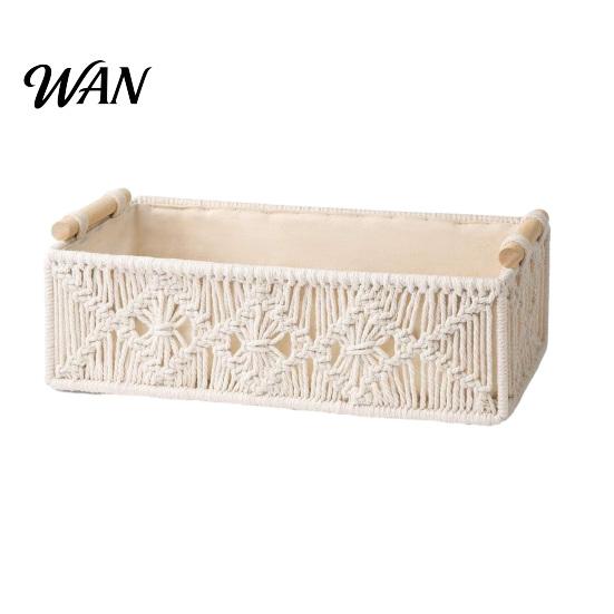 Cosmetic Storage Box with Wooden Handles Large Capacity Basket Woven Design Countertop Organizer for Cosmetics And Sundries
