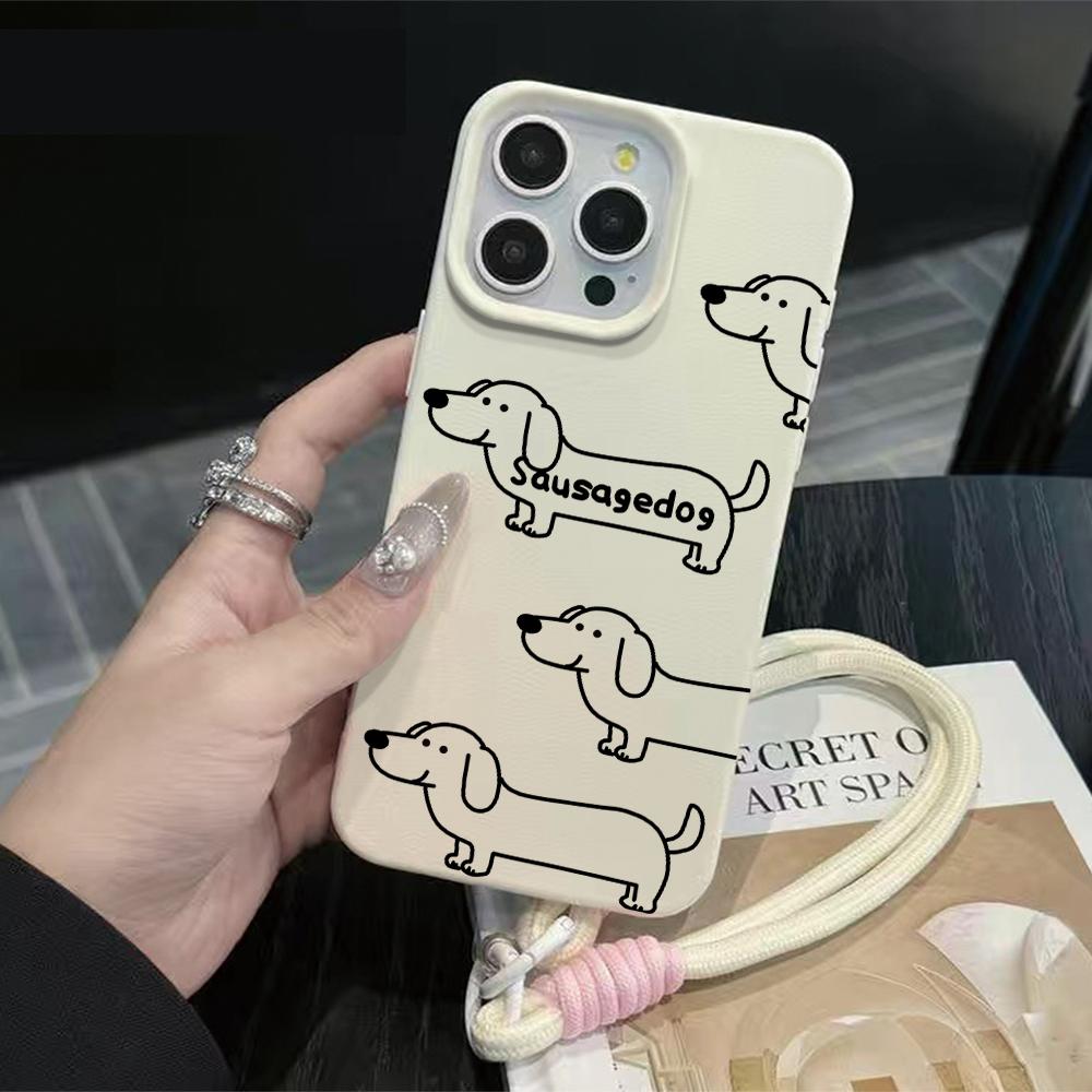 

Cute Dachshund Hand Wrist Strap Case For iPhone 13 11 12 Pro Max Cases iPhone 15 17 14 16 XR XS 7 8 Plus With Lanyard TPU Fundas iPhone XS