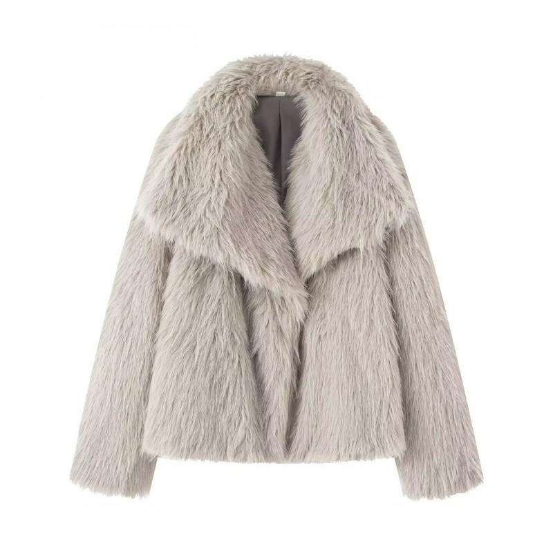 Womens Faux Fur Coat With Oversized Lapel Warm Winter Outerwear In Brown Beige Black Dark Coffee Burgundy