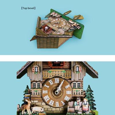 Forest Tower Wood Pendulum Vintage Clocks Silent Vintage Wood Wall Clock Realistic Pattern 3D Chiming 3D Chiming Clock