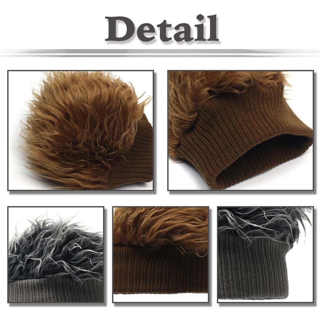 CZ291 [White Fang] Hat, Cool, Hair, Wig, Hat, Ski, Snowboard, Fur, Colorful, Men's, Women's, (Black)