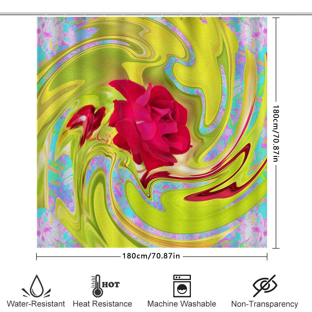 Stylish Modern Bathroom Shower Curtain with Abstract Floral Design for Home Decor Green, Red Yellow Colors 72 x 78 Inches Long S