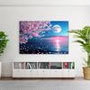 2D Floral Moon Ocean Backdrop, Cherry Blossom Sunset Wall Decor Banner