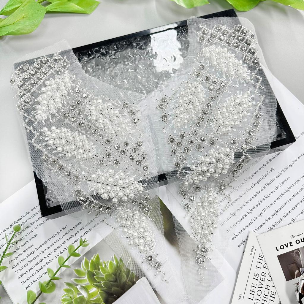 White Mesh Bead To Flower Cloth Sticker Diamond Accessories Clothing Dress Wedding Dress Decorative Cloth Sticker Accessories