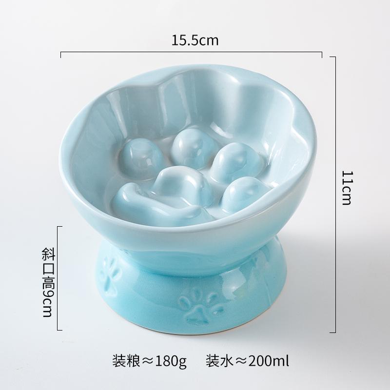 

Creative Ceramic Drinking Water Food Tall footed Pet Bowls Anti Overturning Neck Protection Slow Food Anti Choking Cat Bowl, 1Pc