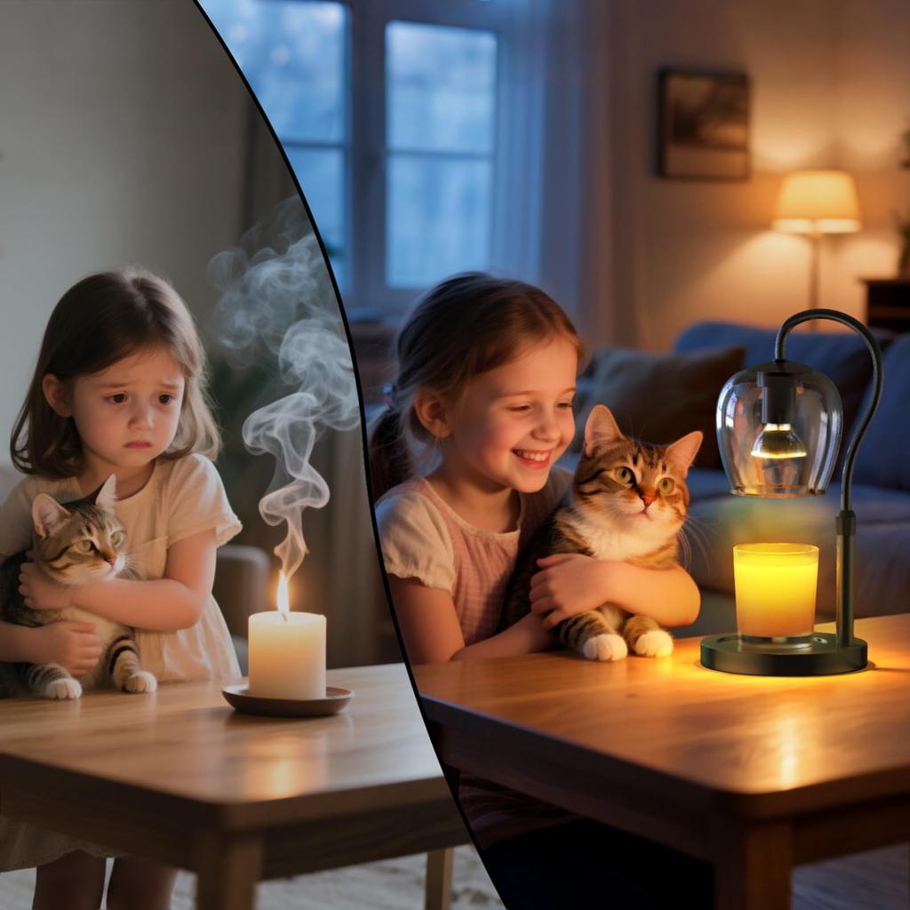 Kerzenwärmerlampe mit verstellbarer Höhe, Timer, 4-stufiger Dimmfunktion und zwei Glühbirnen.