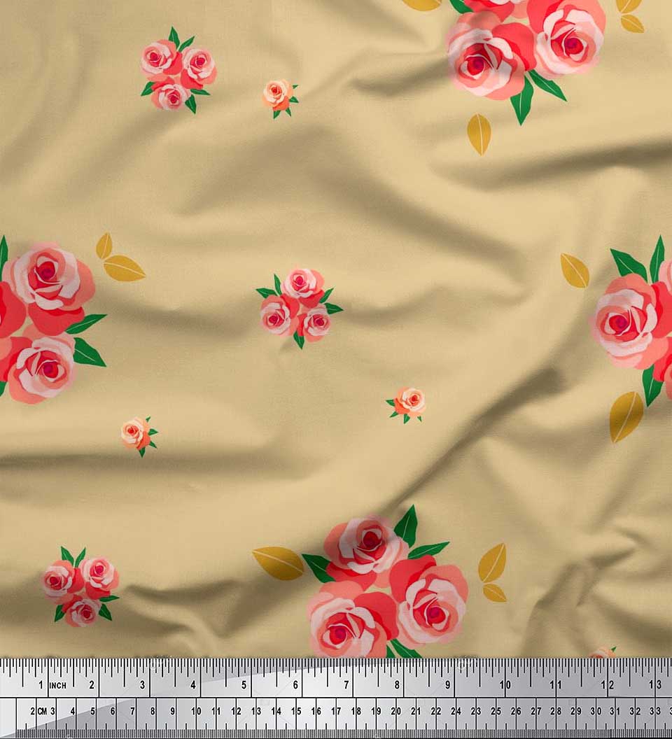

Тканина Soimoi Japan Crepe Satin Leaves & Rose Flower Decor Fabric Printed meter 42 Inch 42 Inch Wide - Poly Crepe помаранчевий