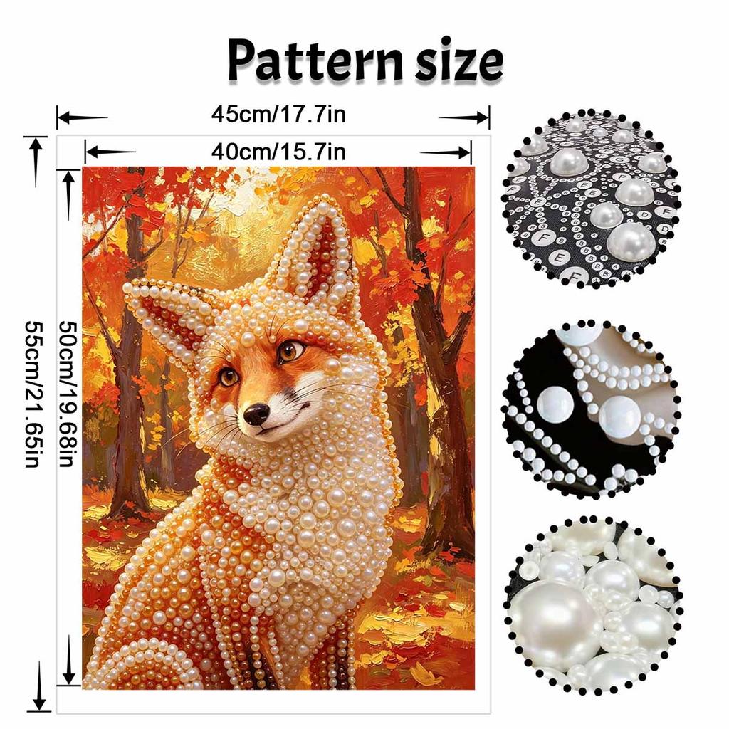 Sparkling Pearl Painting on Stretched Frame Autumn Fox Art DIY Bead Craft Canvas Relaxing Hobby Gift for Craft Lovers Creative Home Decor Project