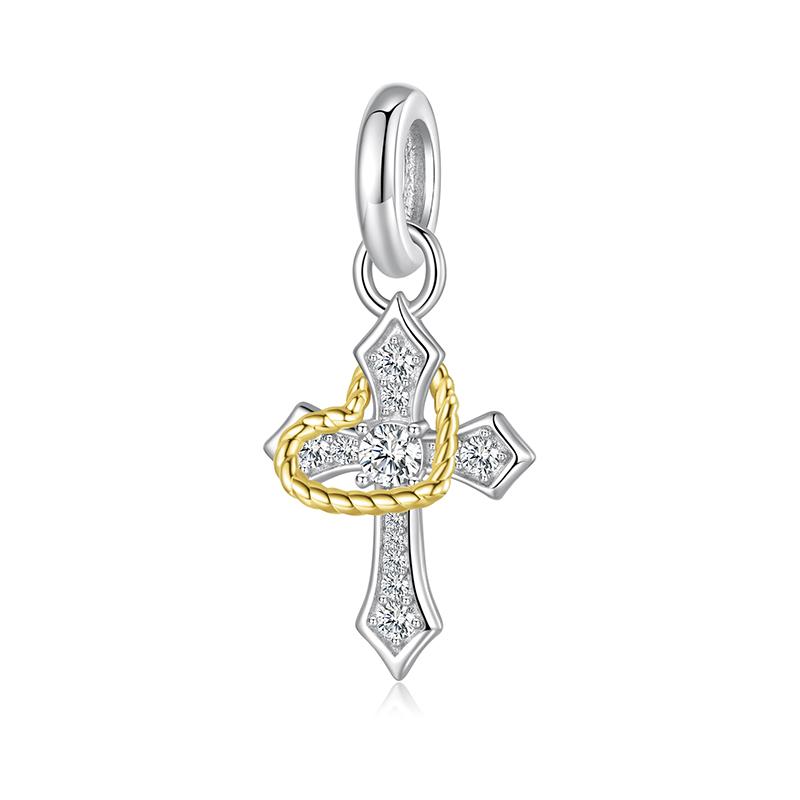 WOSTU 100% Real 925 Sterling Silver Cross Charm Zircon Bead Crosses Pendant Fit Original Bracelet DIY Necklace Religion Jewelry