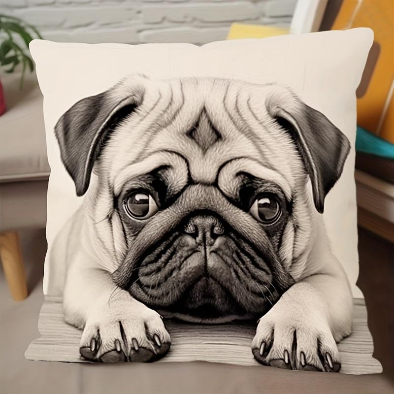 1pc Double Sides Printing Cute Pug Throw Pillow Covers-17.7x17.7in Decorative Pillowcase for Home Bedroom Living Room,Humorous Gift for Dog Lovers Pug
