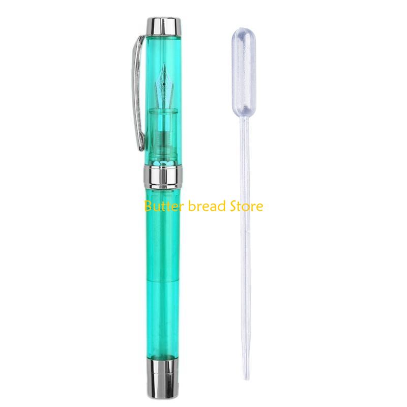 W89C Acrylic Fountain Pen Transparent Pen Barrel Large Capacity Remove to Refill Gift Calligraphy Pen for Students Kids 0.38mm зелёный