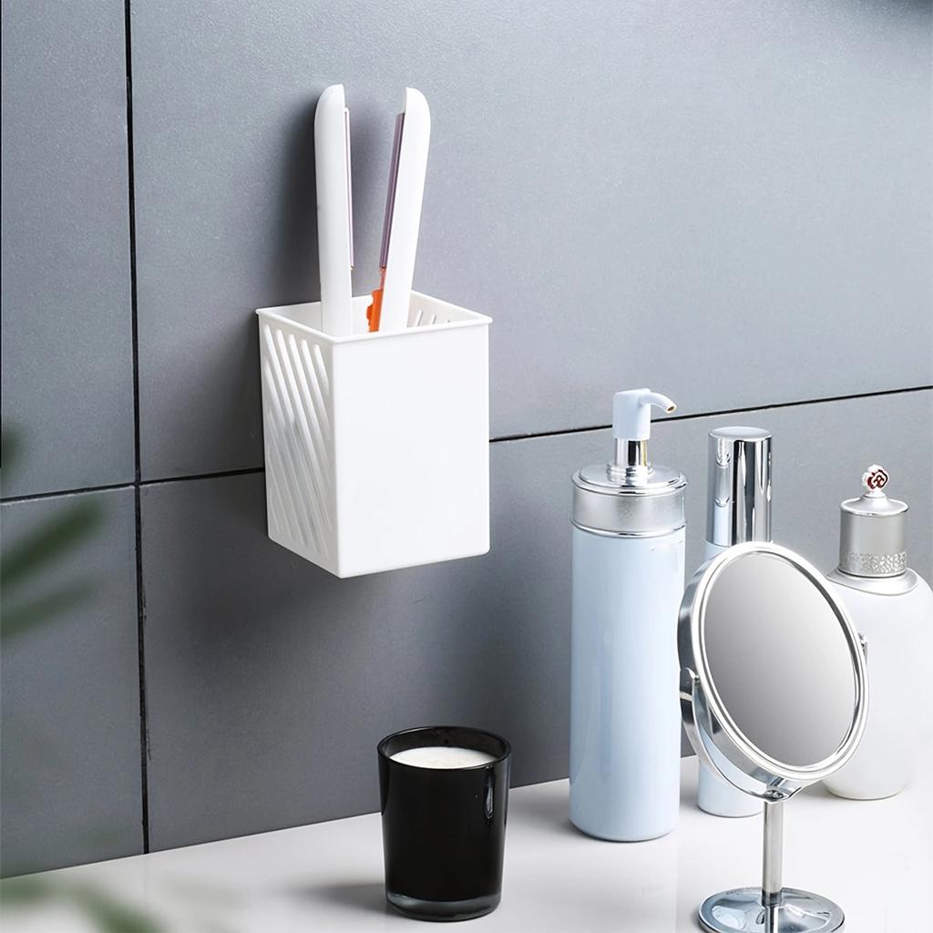 1pc-Simple Wall-mounted Pen Holder Student Desktop Stick-on Pencil Case Mini Makeup Brush Storage Case Storage Organizer