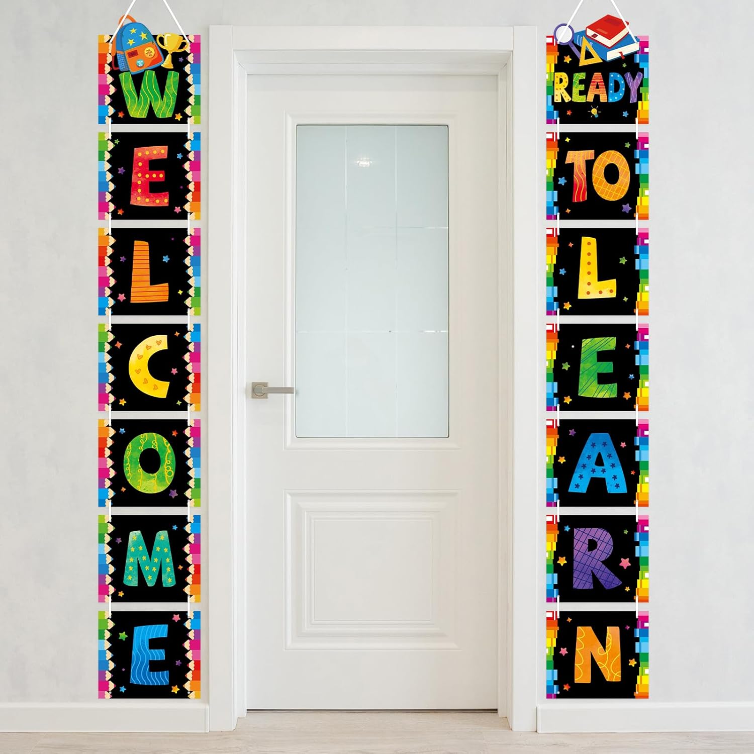 Back to School Welcome Banner, Boho Rainbow WELCOME and READY TO LEARN Classroom Banner Decorations, Classroom Wall Sign for Preschool, Kindergarten, Colorful