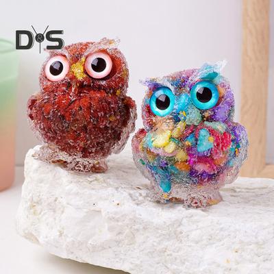 Natural Crystal Owl Figurine Handmade Resin Owl Statue Filled with Crystal Stones Tabletop Owl Ornament for Home Office Car Decor Reiki Healing