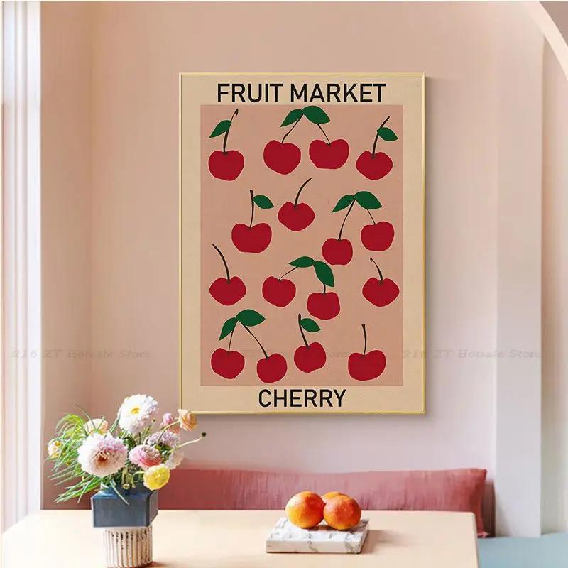 Cherry Lemon Orange Fruit Market, HD Canvas Print Wall Art Poster, Suitable for Home, Store, Restaurant ation Painting