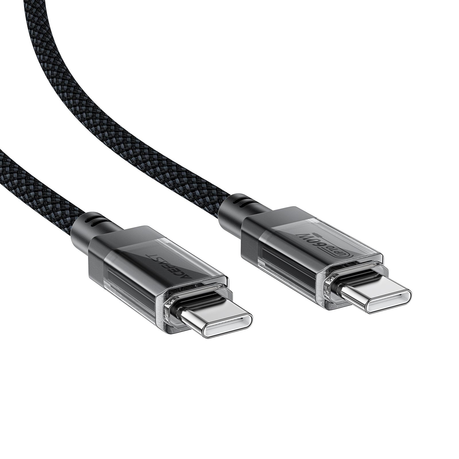ACEFAST C12-03 1.2m USB-C to USB-C 60W Fast Charging Cable Clear Connector Braided Data Cable A