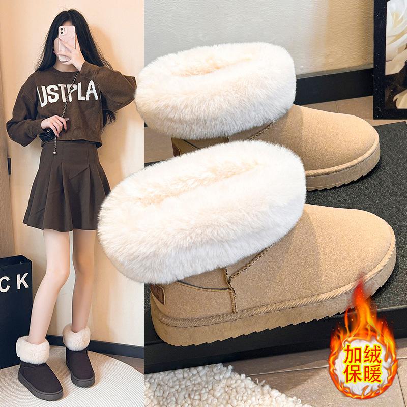 Foreign trade large size winter new platform cotton shoes Mao Mao mouth flat bottom low heel snow boots one pedal round head women's cotton shoes