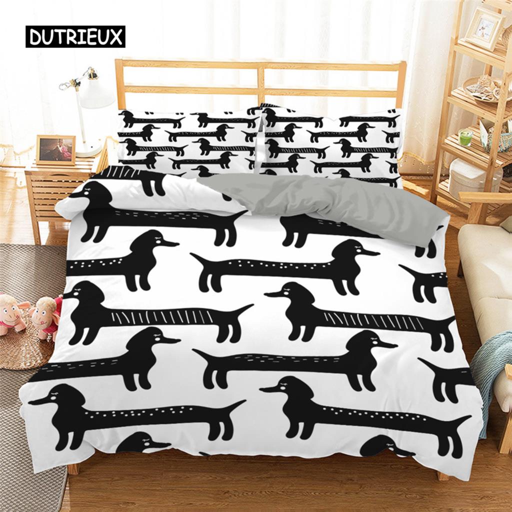 

Комплект постельного белья для собак такса, милый красочный пододеяльник с изображением щенка, стеганое одеяло из полиэстера с рисунком из мультфильма, домашний текстиль для собак King Queen EU single(135x200cm)