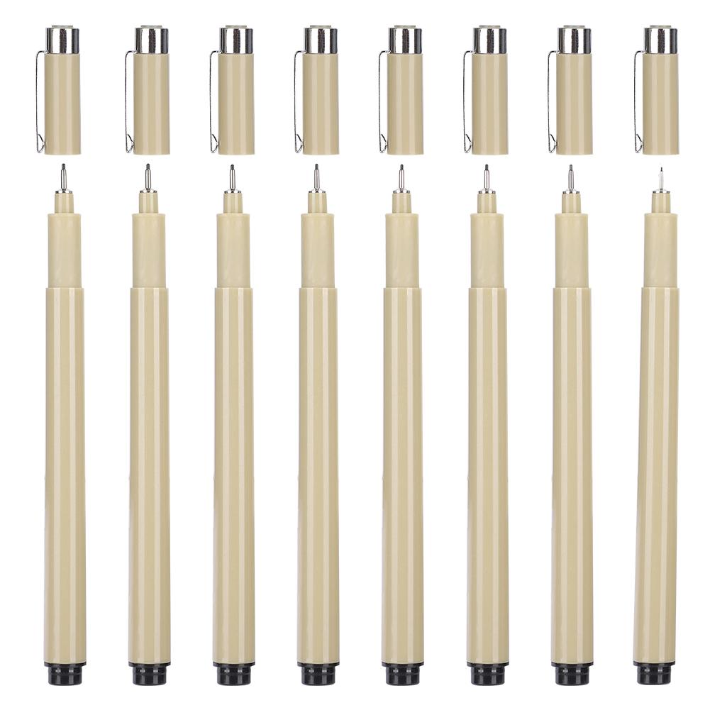 8PCs Tube Pen Hook Line Drawing Tracing Tool Japanese‑Style Plastic Penholder Black Refill