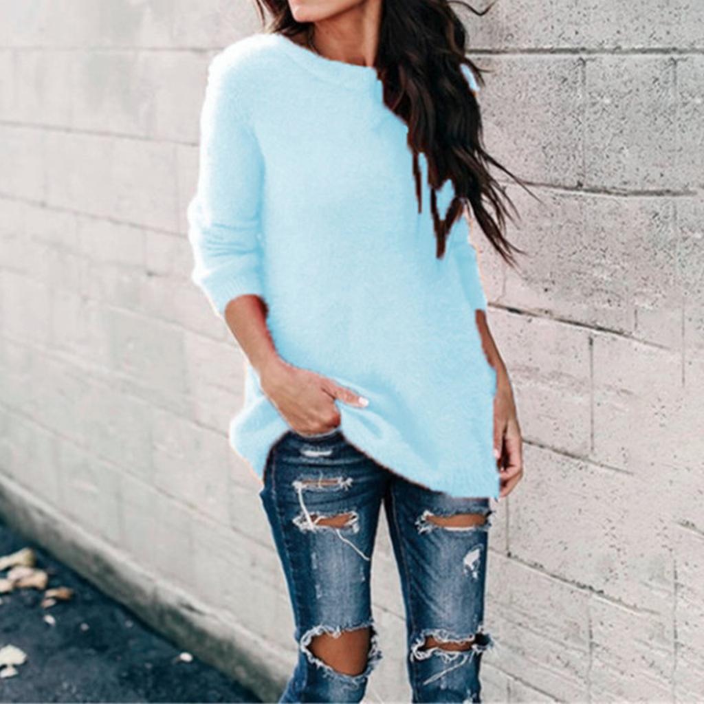 Dámský módní top s dlouhým rukávem v jednobarevné variantě