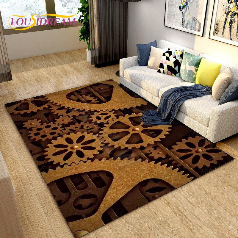 3D Steampunk Mechanical Cogs Gears Area Rug Large,Carpet Rug for Living Room Bedroom Sofa,Kitchen Doormat Non-slip Floor Mat