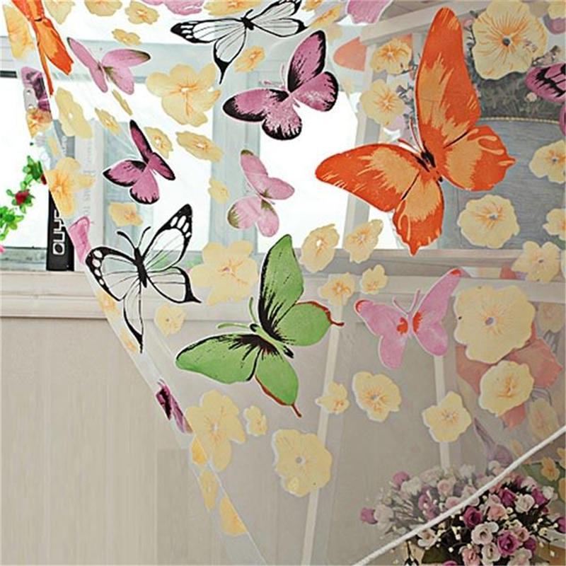 1Pc New Floral Butterfly Sheers Curtains Voile Tulle Door Window Curtain Valance