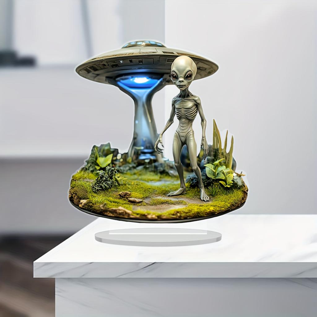 2D Ploché mimozemské UFO ve stylu Bernsteina Akrylová stolní ozdoba Boho Jemná práce Sci-Fi Dekorace Pro svátek Kancelářský prostor Místnost