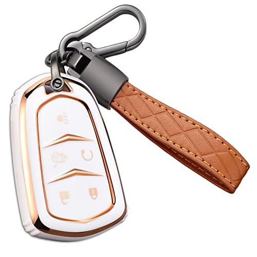 Für Cadillac Escalade Schlüsselanhänger-Abdeckung, für Cadillac ATS CTS CT6 STS SRX XT5 Schlüsselanhänger-Hülle, Premium-Soft-TPU, vollständiger Schutz, Smart-Schlüsselhalter