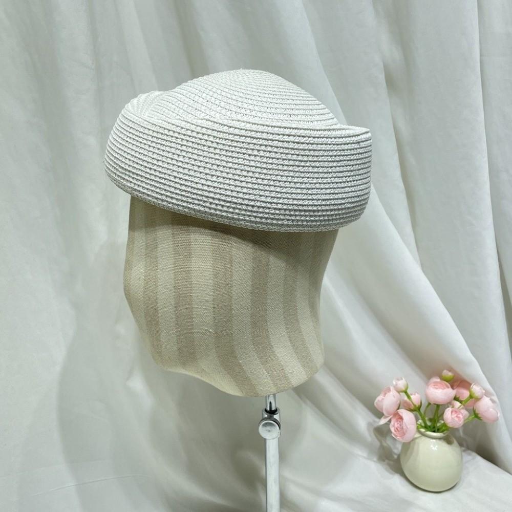 New Elegant Straw Beret Hat Classic Handmade Flight Attendant Hat Simple Teardrop Vintage Sun Hat Summer Wear