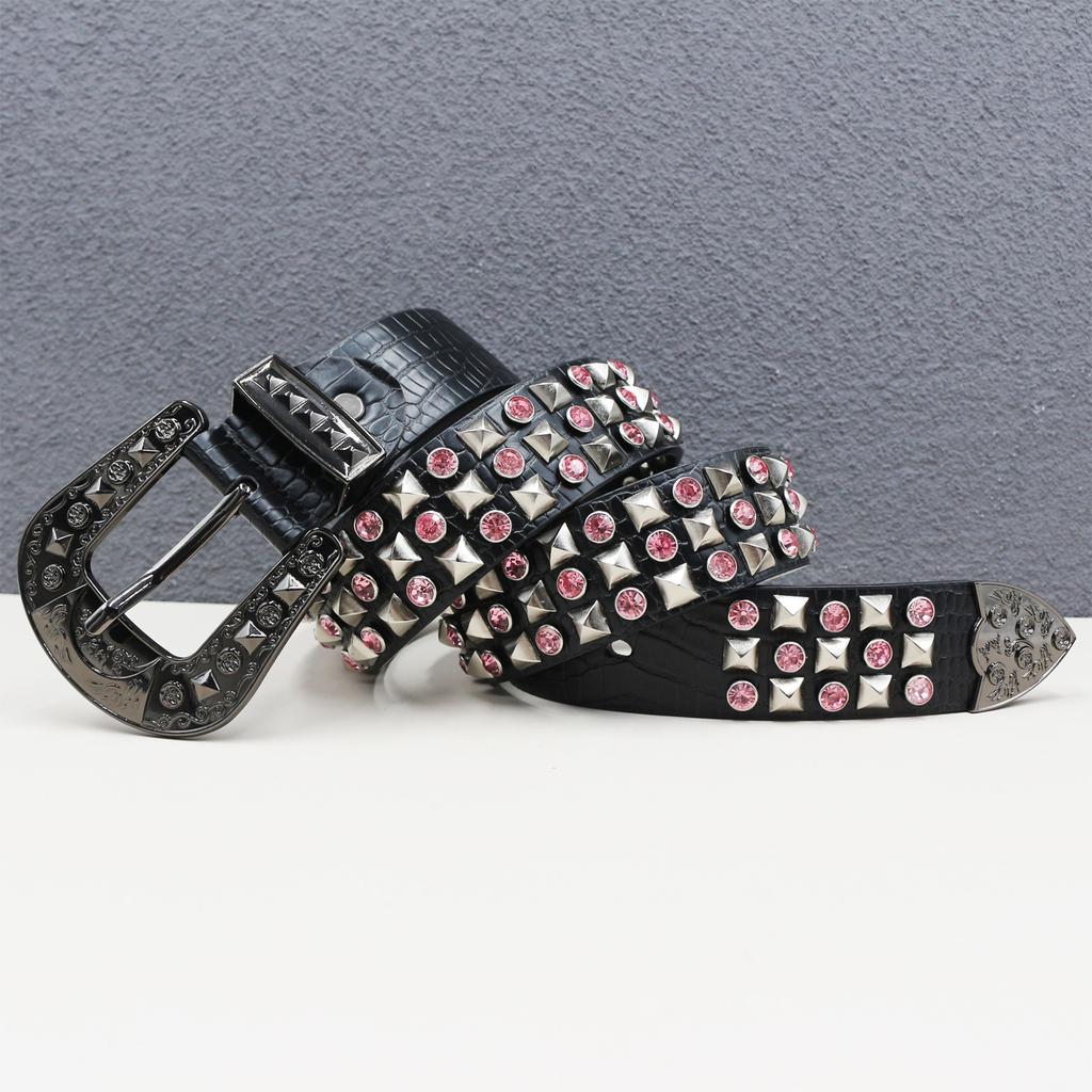 New High-end European and American Punk Hip-hop Rock Belt for Women Fashion Rhinestone Rivet Hot Girls Subculture Belt
