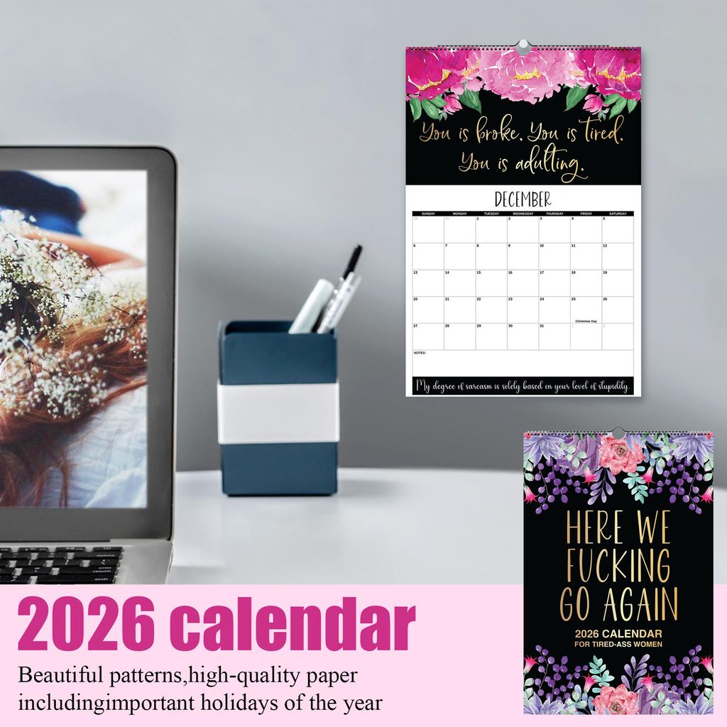 2026 Calendar For Tired Women, Home Wall Calendar, Funny Dirty Words Calendar For Women