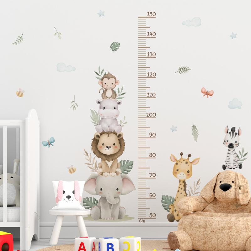 Baby Room Height Growth Chart Removable Wall Sticker Jungle Animals Ruler Decal Kids Children Bedroom Measurement Decor