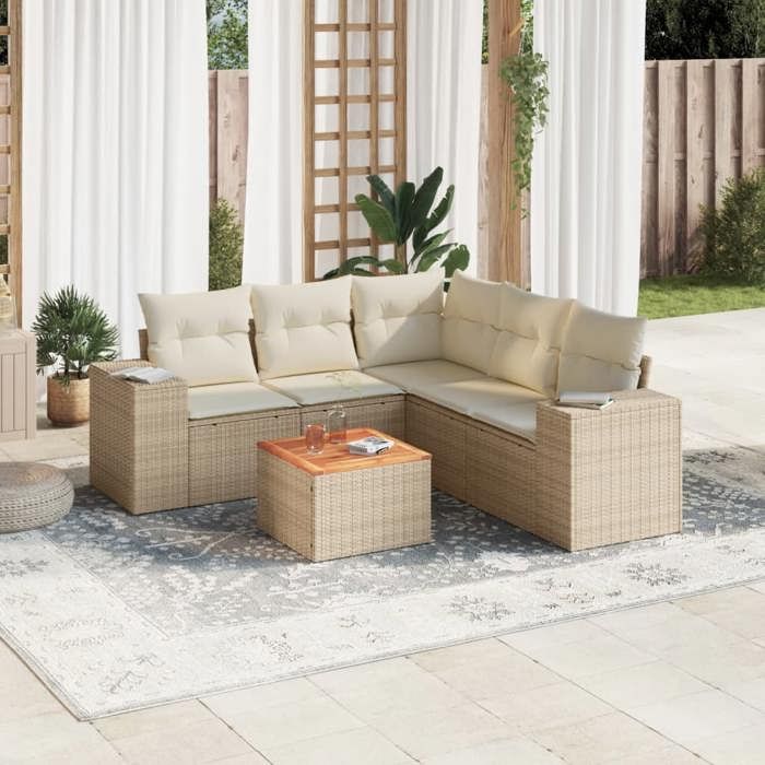 VidaXL Garden Lounge Set with Cushions 6 Pcs Beige Braided Resin 3225442