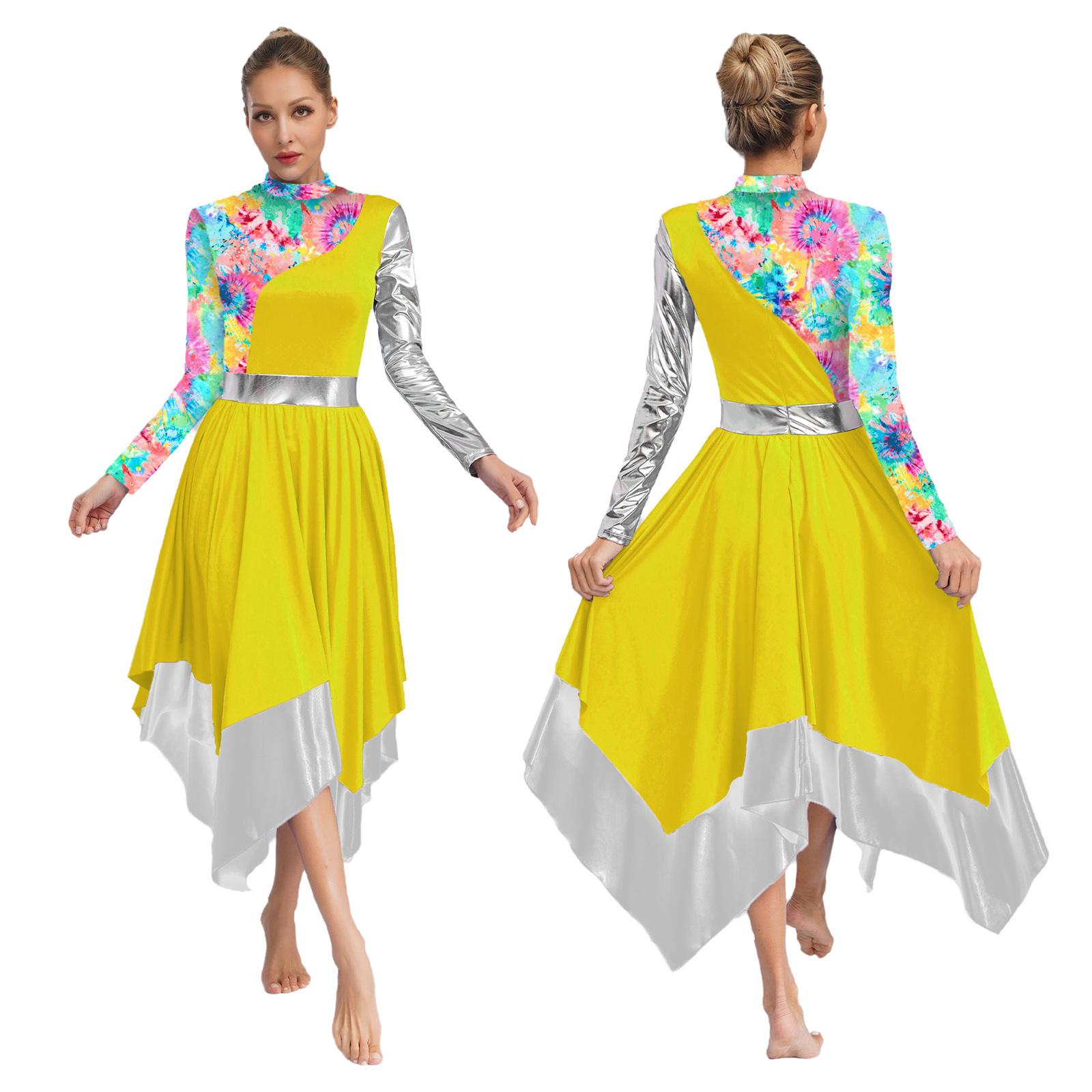 

Жіночий літургійний хор хвали та поклоніння, танцювальний одяг для балету та ліричного танцю, жіночий костюм для церковного святкування та церемонії, туніка-сукня XXL жовтий