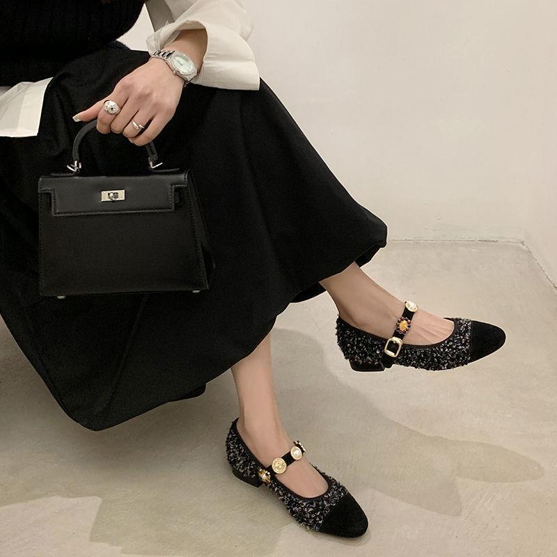 Xiaoxiangfeng fashionable and simple color matching light mouth single shoes high-end jewelry chain with small leather shoes with skirt shoes