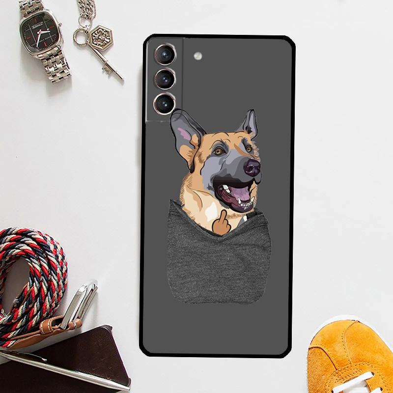 German Shepherd Dog Cartoon Case For Samsung Galaxy S24 Ultra S23 S22 S21 Plus S20 FE S8 S9 S10 Note 10 20 Ultra Cover