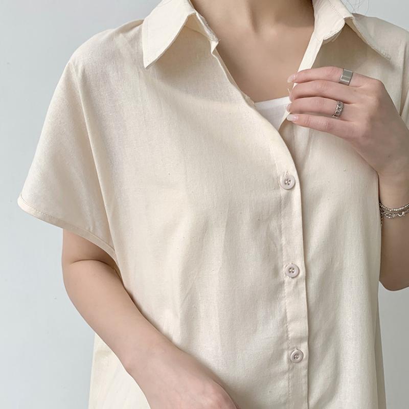 Japanese Lotte Korean Skirt Pullover Short-sleeved Cotton and Linen Dress Women's Loose Lapel Fashion Casual Shirt