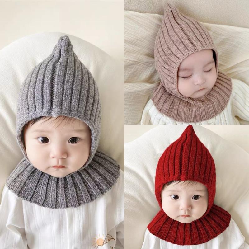 Winter Warm Windproof Balaclava Hat For Baby Coldproof Knitted Hooded Caps Outdoor Hats Scarf Integrated Neck Collar Beanies Cap