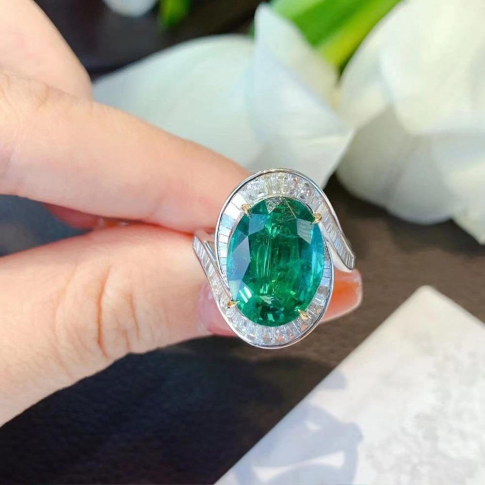 

Vintage Style Women Rings Large Carat Green Diamond Ring Imitation Zambian Emerald Jewelry adjustable