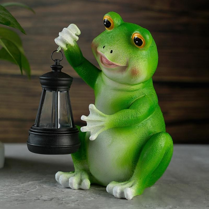 Unique Gift Solar Powered Frogs Garden Lanterns Resins Sculpture Waterproof Ornament For Outdoor Lawn Yard Home Decors