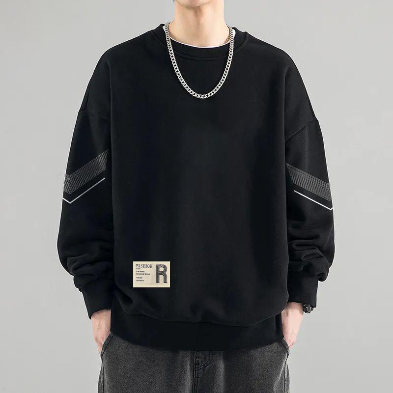 Men's Fashion Loose Crew Neck Sweatshirt Long Sleeve Pullover With Patch Detail