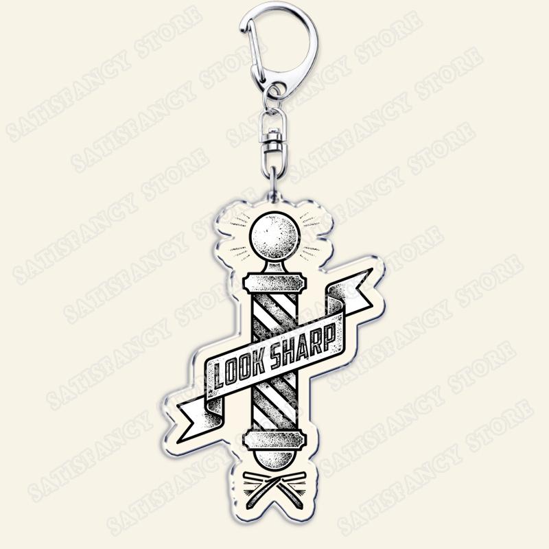 Barber Shop Keychains for Accessories Bag Barbershop Scissors Hairdresser Beard Hairstylist Keyrings Jewelry Friends Fans Gifts