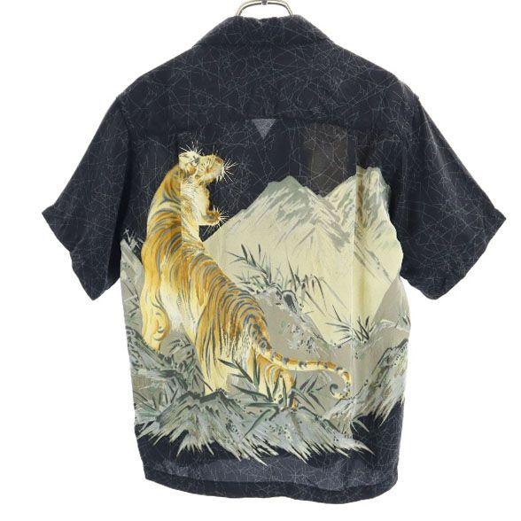 LaLaKai silk Tiger pattern Short sleeve Aloha shirt XS Black Open collar Men's Used