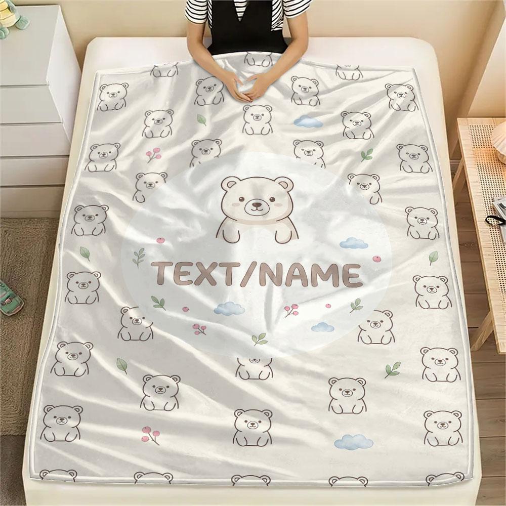 Custom Name,Kawaii Animal Pattern Art Printed Flannel Blanket, soft throw for bedroom sofa, washable,fan merchandise, great gift.chl