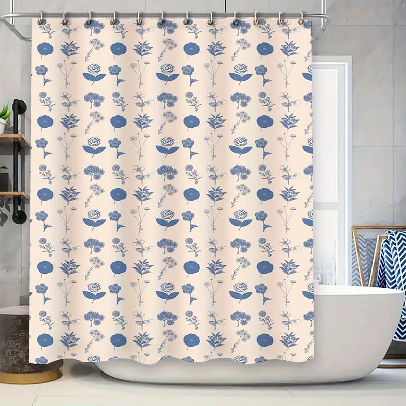 

Modern Blue White Floral Shower Curtain Waterproof Bathroom Decor Liner Rug Decoration Home Textiles Fabric For Bathtub 72 X 84 W60H190(CM)-1 Pcs